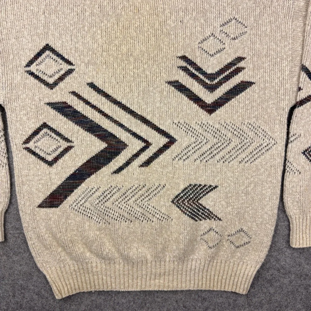 VTG London Fog Sweater Mens Large Tan Geometric Southwestern Cotton 90s USA